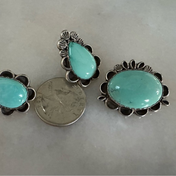 Native American earring and broach with sterling silver and turquoise - Picture 13 of 16